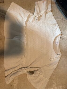 Pink Rose Cream Ribbed Scoop Neck Top